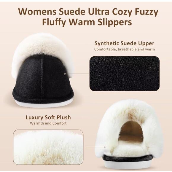 ZriEy Women's Suede Comfy Slippers: Memory Foam, Fluffy, Non-Slip, SZ 9-10 - Picture 3 of 5